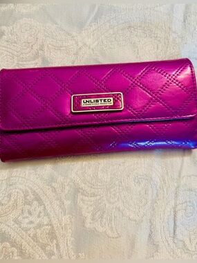 UNLISTED Metallic Magenta Quilted Clutch Wallet with Coin Purse New